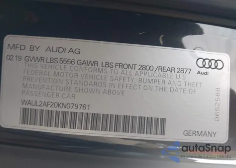 2019 Audi A6 55 Premium z USA, uszkodzony, nr VIN WAUL2AF20KN079761